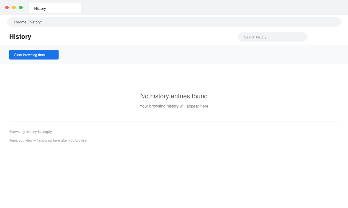 Confirmation message after clearing data with empty history view