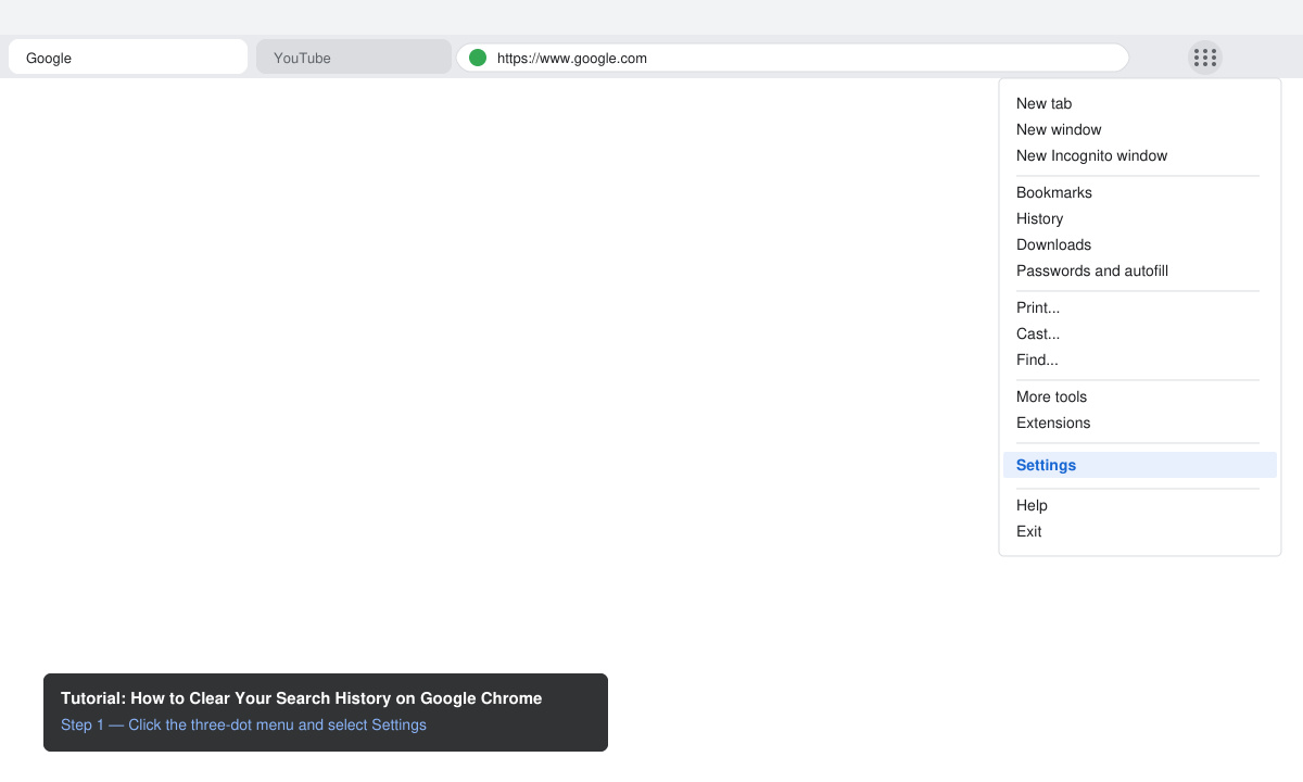 Chrome settings menu open with Privacy and security section highlighted