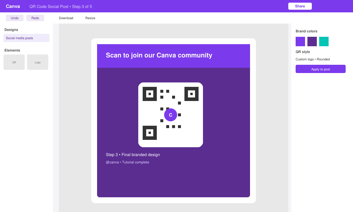 Customized QR code placed on a Canva social media graphic