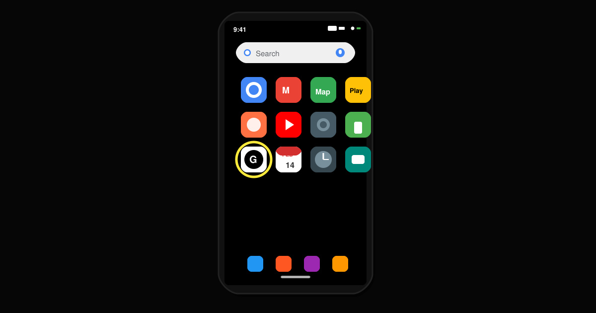 Hero image showing an Android phone home screen with the Google app icon highlighted and a search bar visible