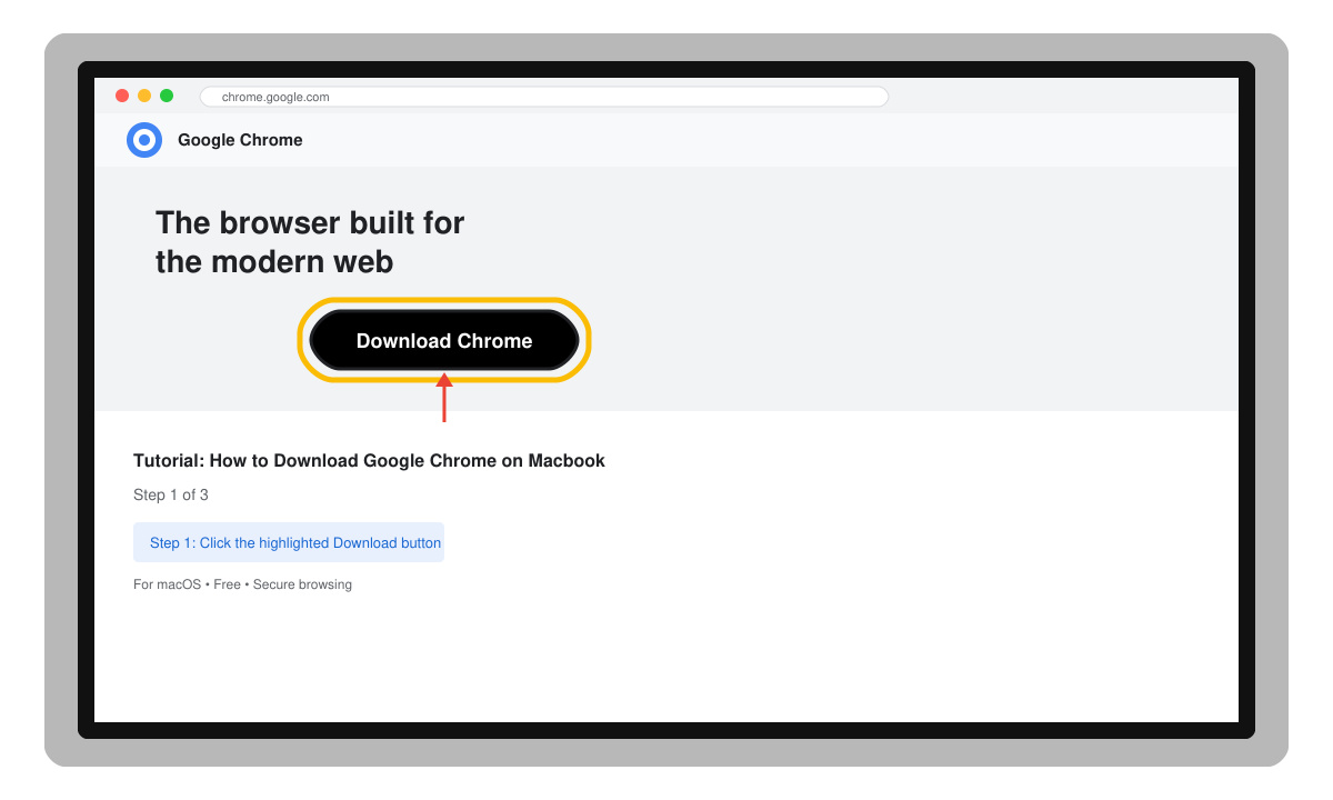 Close-up of the Chrome download button highlighted on the official webpage