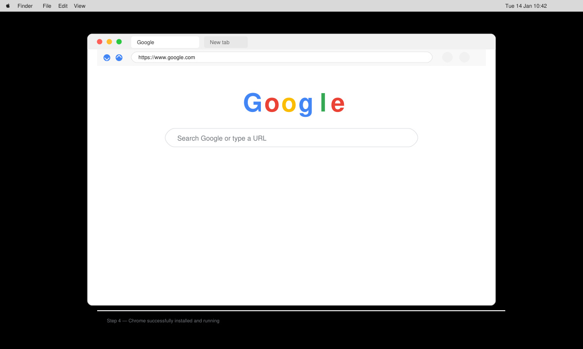 Chrome browser window open on a MacBook desktop after successful installation