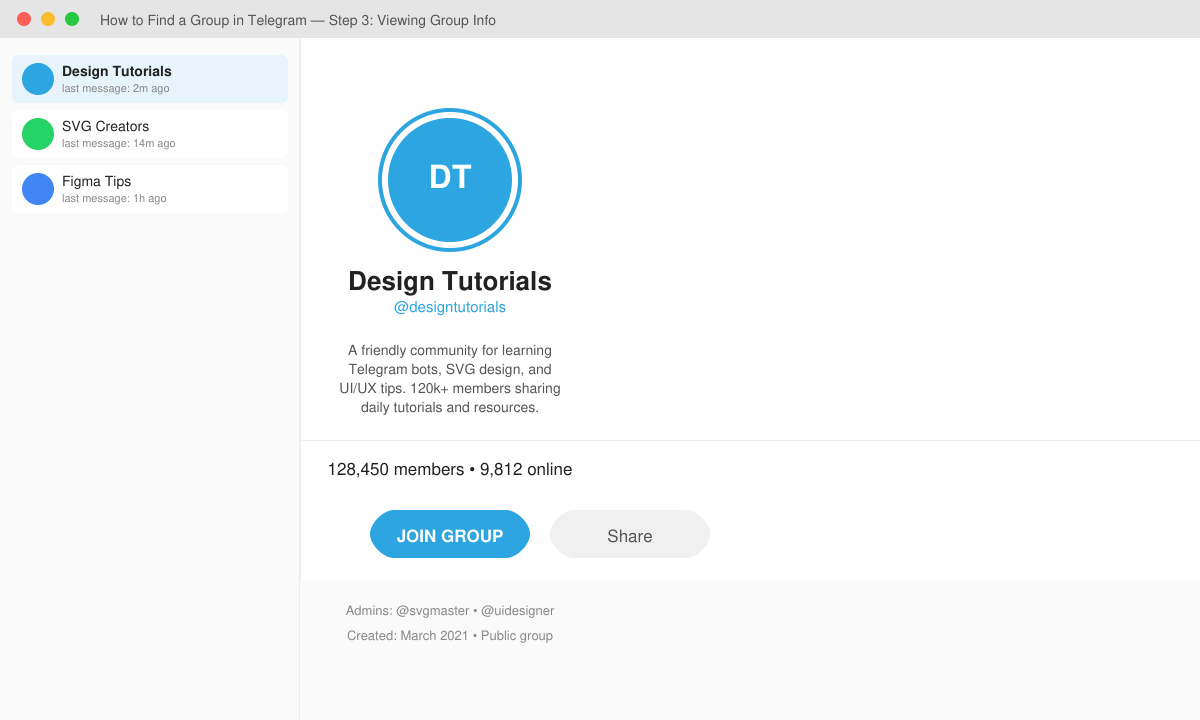 Telegram group preview screen showing join button