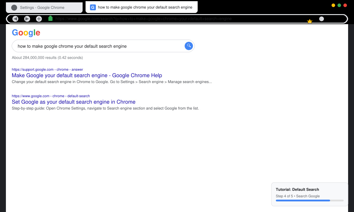 Address bar search results page clearly showing Google logo and URL