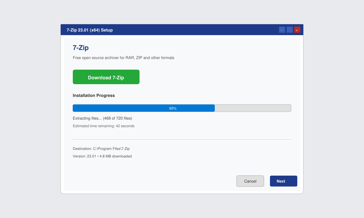 Installing 7-Zip to open RAR format file