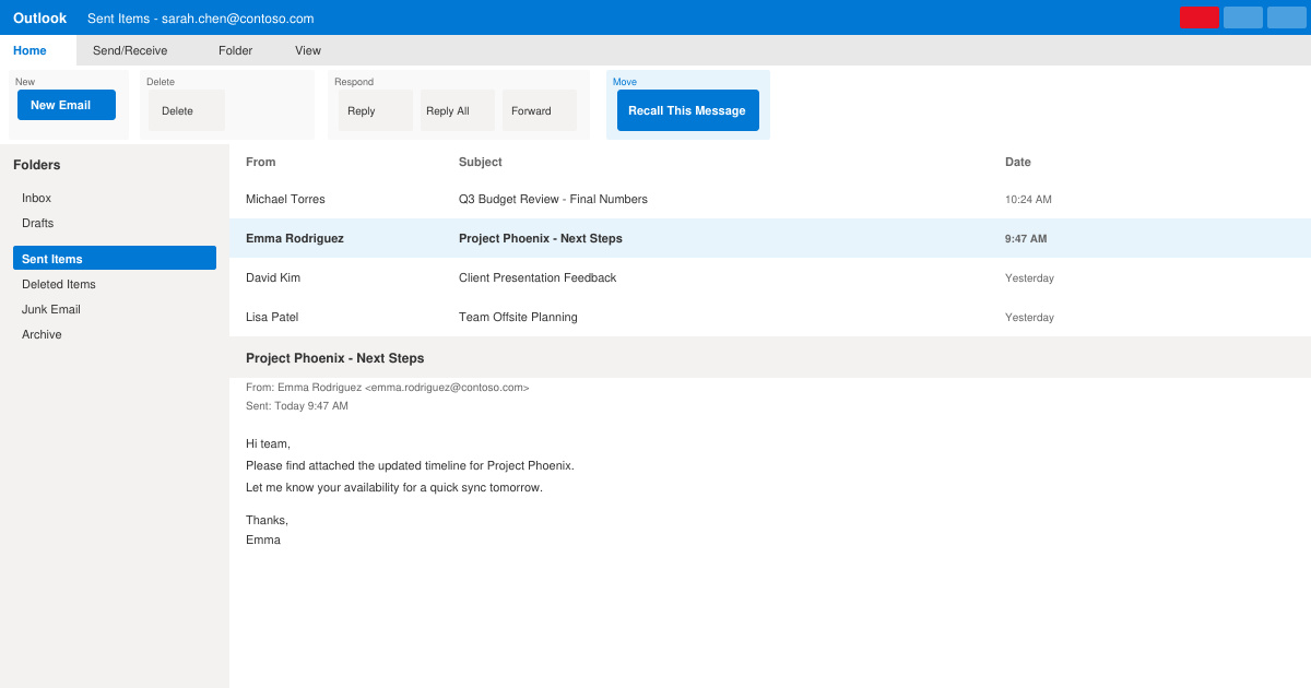 How to Recall a Sent Email in Outlook