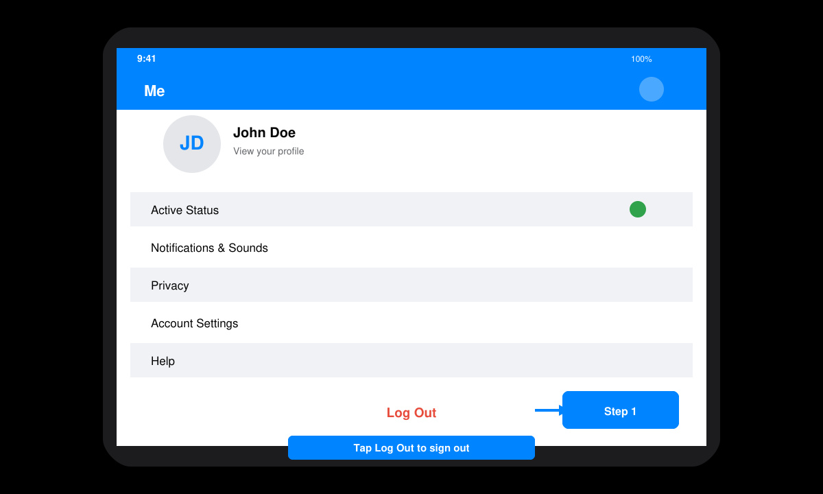 Messenger profile screen showing the profile picture tap location