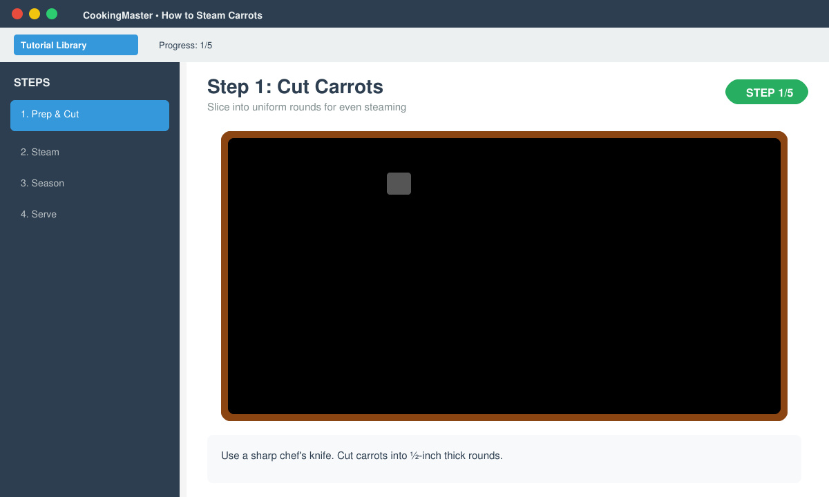 Hands slicing carrots into uniform rounds on a wooden cutting board