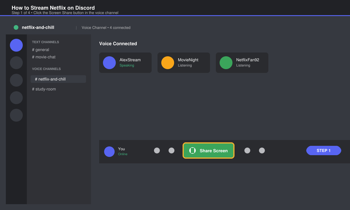 Discord app showing the voice channel list and the Go Live button highlighted