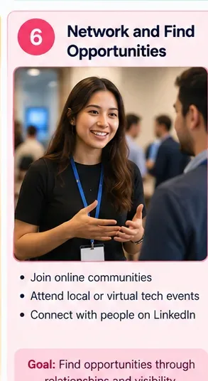 Professional networking conversation at a technology event