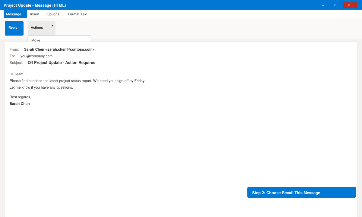 Close-up of Outlook Sent Items list with the target email selected and opened in a separate window