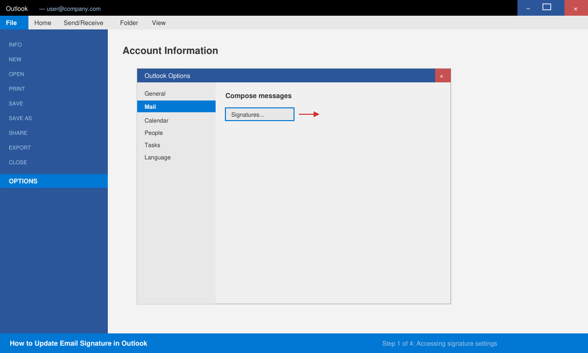 Accessing signature settings in Outlook desktop app