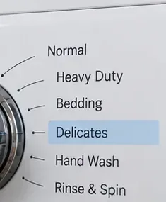 Washing machine control panel with the Delicates cycle selected