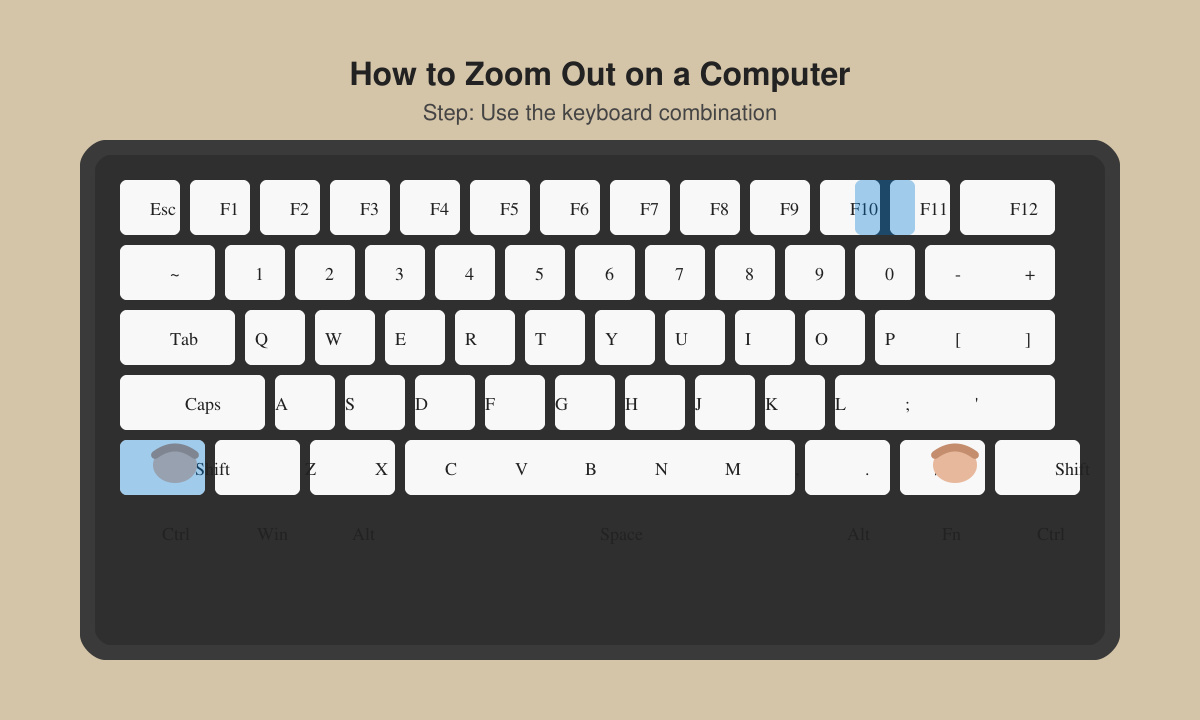 Close-up of keyboard showing Ctrl and minus keys for zooming out on a computer