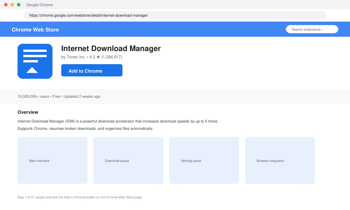 البحث عن إضافة Internet Download Manager في متجر كروم