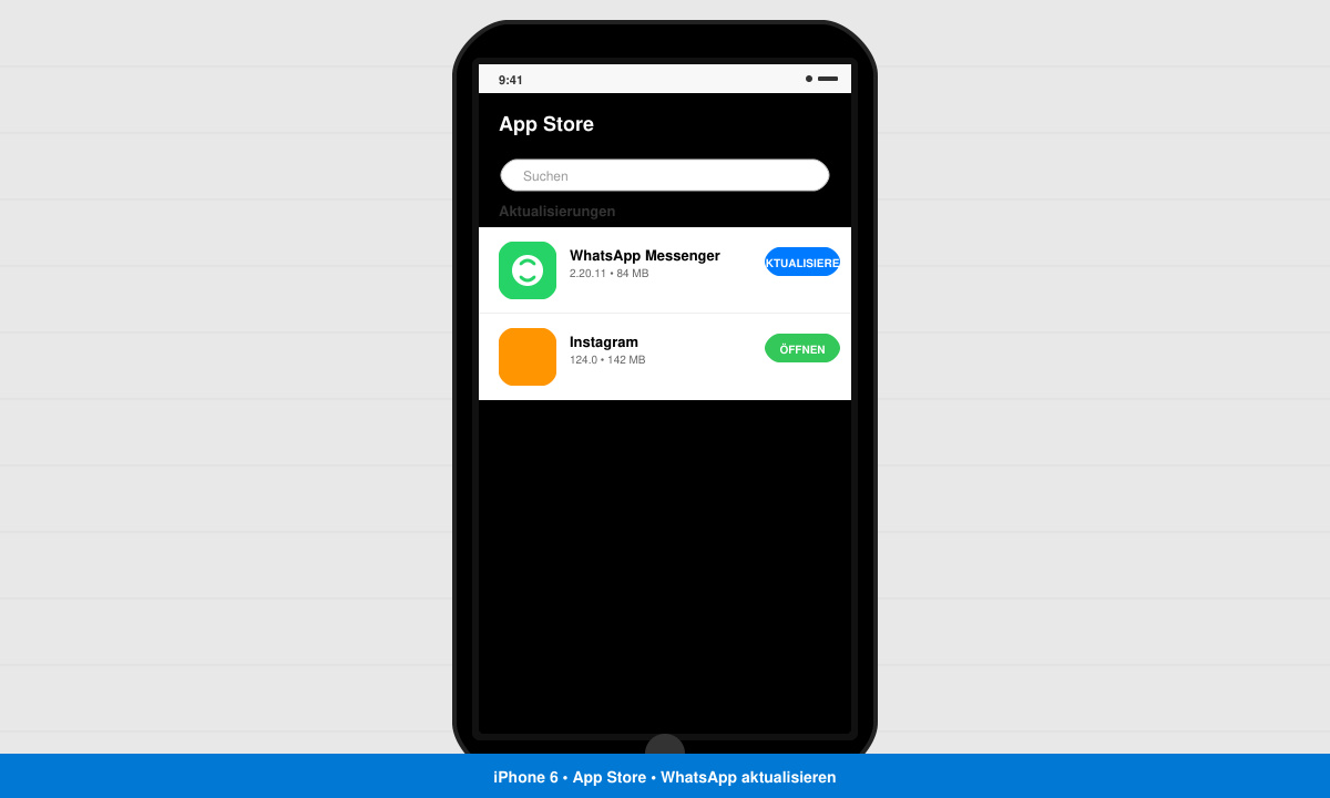 App Store auf iPhone 6 mit WhatsApp-Update-Button