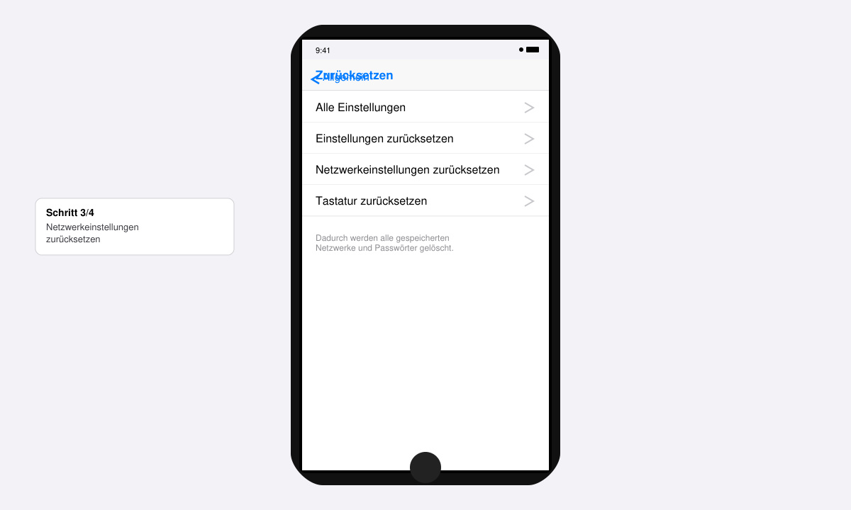 iPhone 6 Einstellungsmenü mit Option „Netzwerkeinstellungen zurücksetzen“