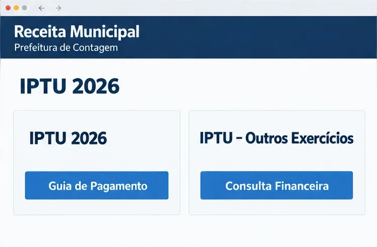 Menu do IPTU 2026 com opções Guia de Pagamento e Consulta Financeira para outros exercícios