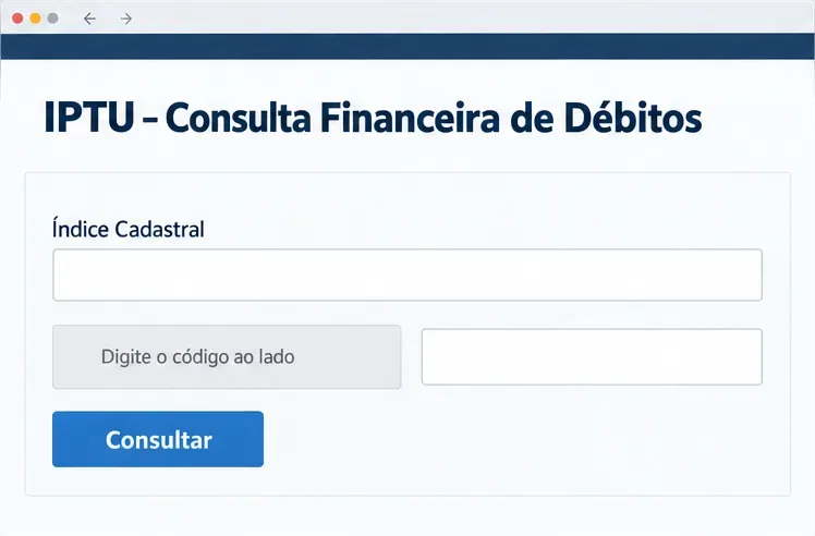 Formulário da Consulta Financeira de Débitos de IPTU com campo para o índice cadastral