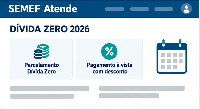 Tela ilustrativa do programa Dívida Zero 2026 com opções de parcelamento e pagamento à vista com desconto