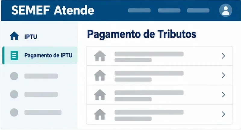 Tela ilustrativa da área Pagamento de Tributos com IPTU e Pagamento de IPTU selecionados