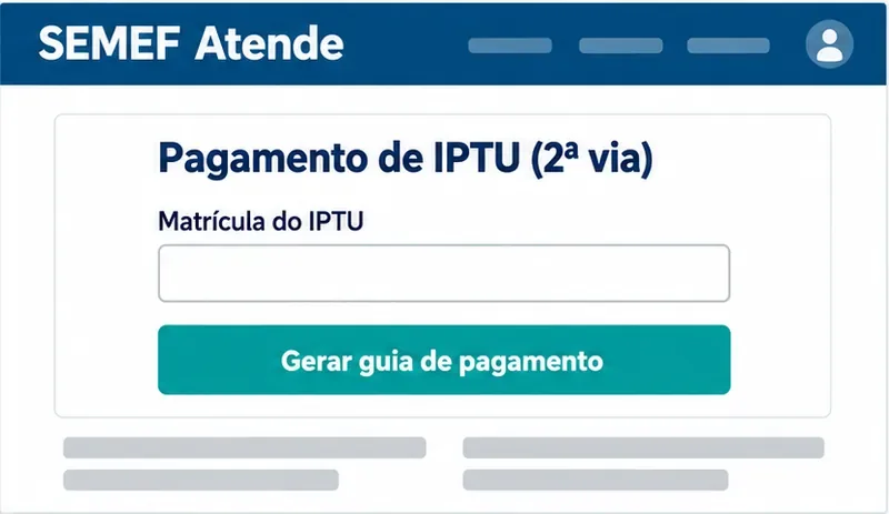 Formulário ilustrativo de segunda via do IPTU com campo Matrícula do IPTU e botão Gerar guia de pagamento