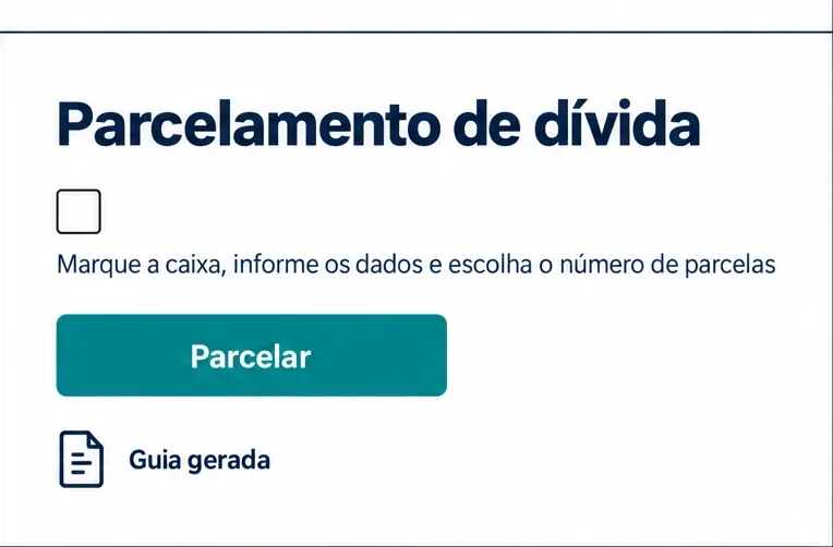 Esquema das instruções para parcelar uma dívida de IPTU e gerar a guia correspondente