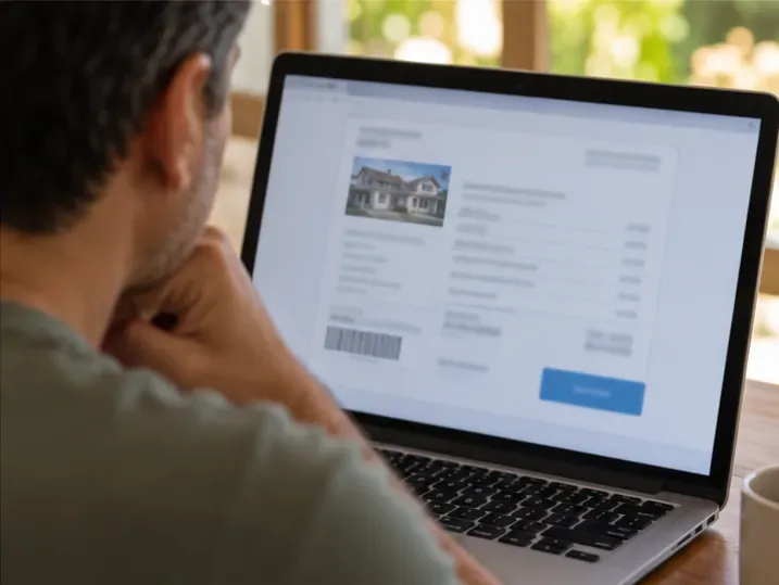 Contribuinte revisa na tela do notebook uma guia de pagamento antes de concluir