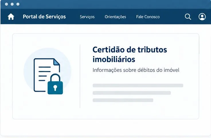 Esquema de um cartão de serviço municipal de certidão de tributos imobiliários e informações sobre débitos