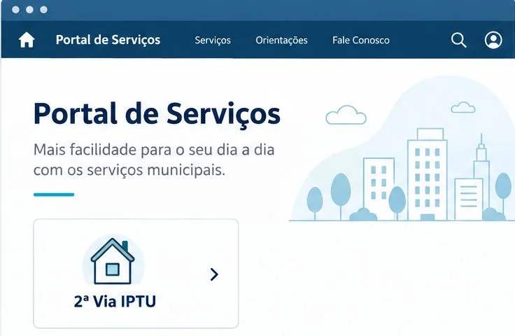 Esquema de um portal municipal com a opção 2ª Via IPTU em destaque