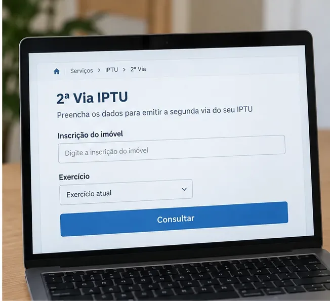 Tela ilustrativa de consulta da segunda via do IPTU com campo para inscrição do imóvel