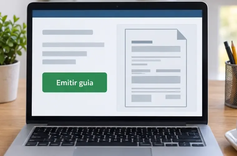 Notebook exibindo uma ação genérica Emitir guia ao lado de uma prévia de documento de pagamento