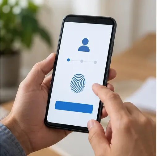 Celular exibindo uma etapa neutra de verificação de identidade