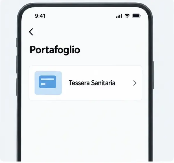 Mockup illustrativo del Portafoglio con la Tessera Sanitaria digitale aggiunta