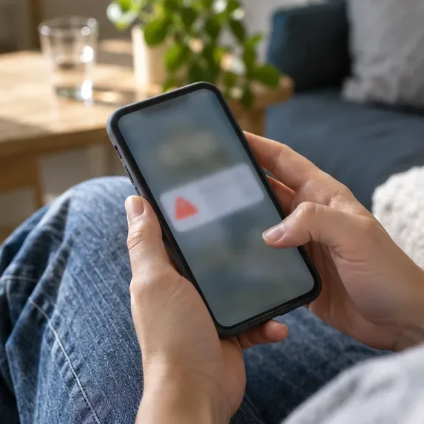 Smartfon pokazuje rozmyty ekran powiadomienia ostrzegawczego w spokojnym wnętrzu