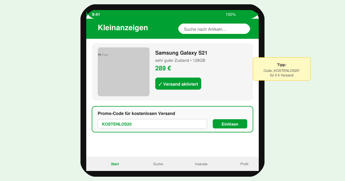 Kleinanzeigen kostenloser versand code