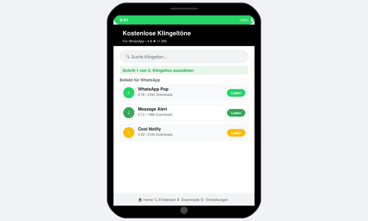 Download eines Klingeltons für WhatsApp in einer kostenlosen App