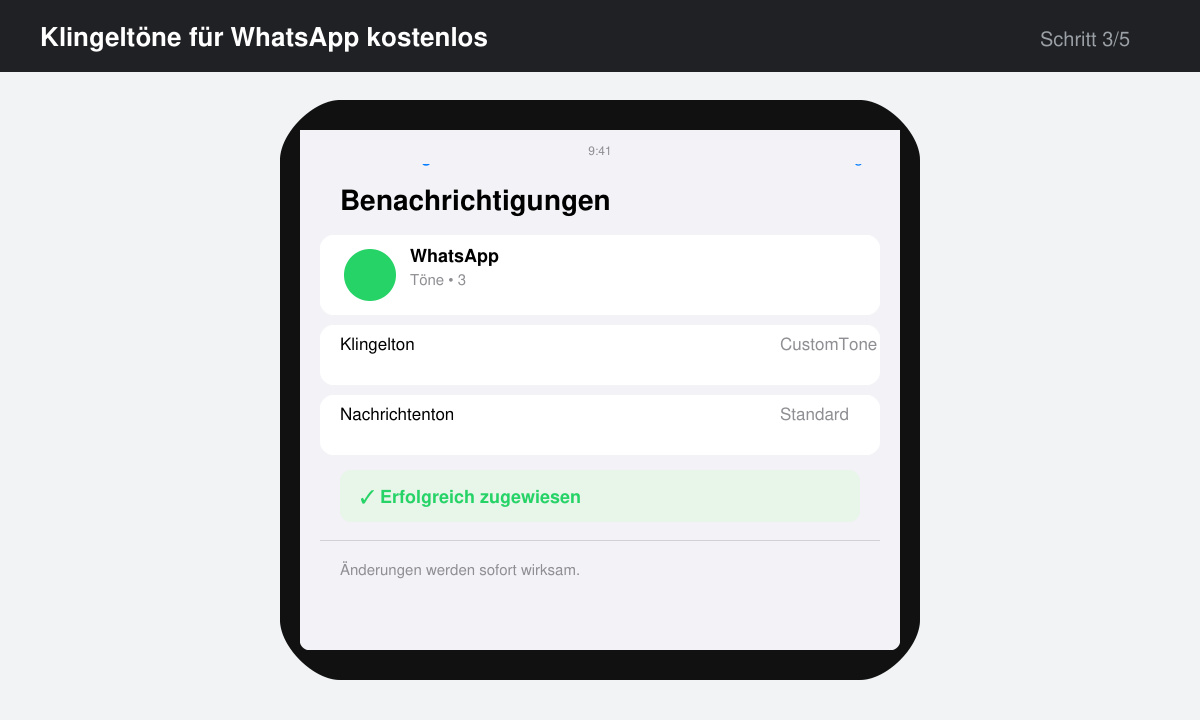 Erfolgreich eingestellter Klingelton für WhatsApp auf dem iPhone