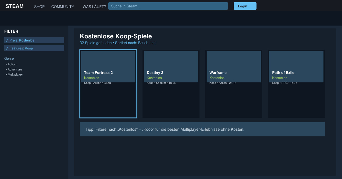 Koop spiele Steam kostenlos