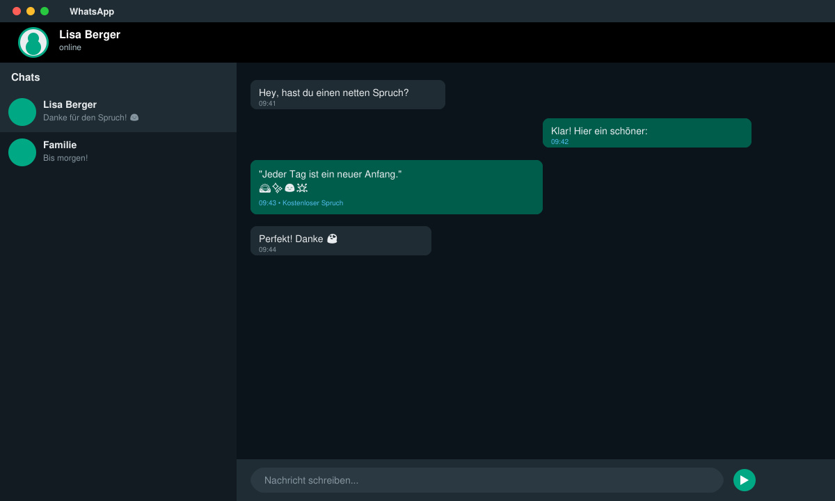 WhatsApp Chat mit eingefügtem Spruch aus der Sammlung