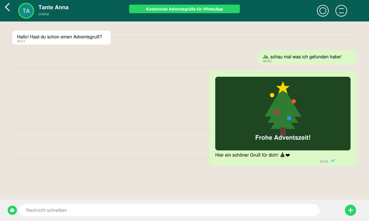 WhatsApp-Chat mit versendetem Adventsgruß