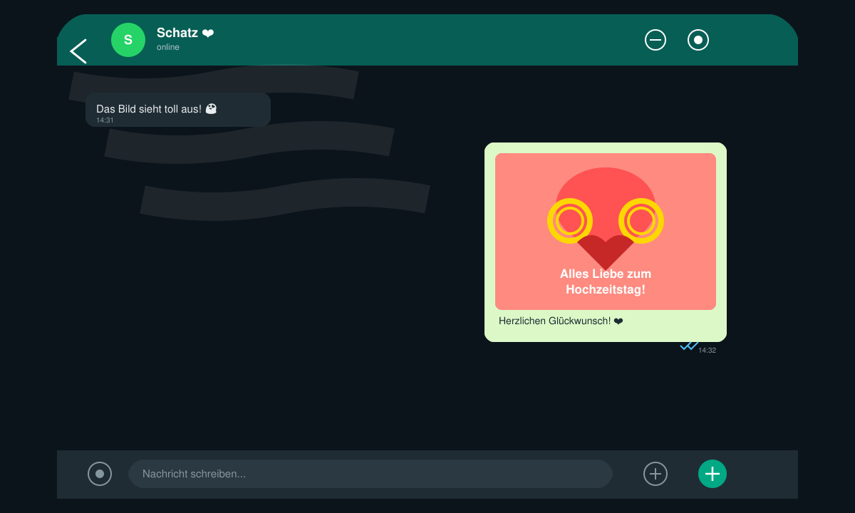 Ergebnis: Kostenloses Bild zum Hochzeitstag in WhatsApp versendet