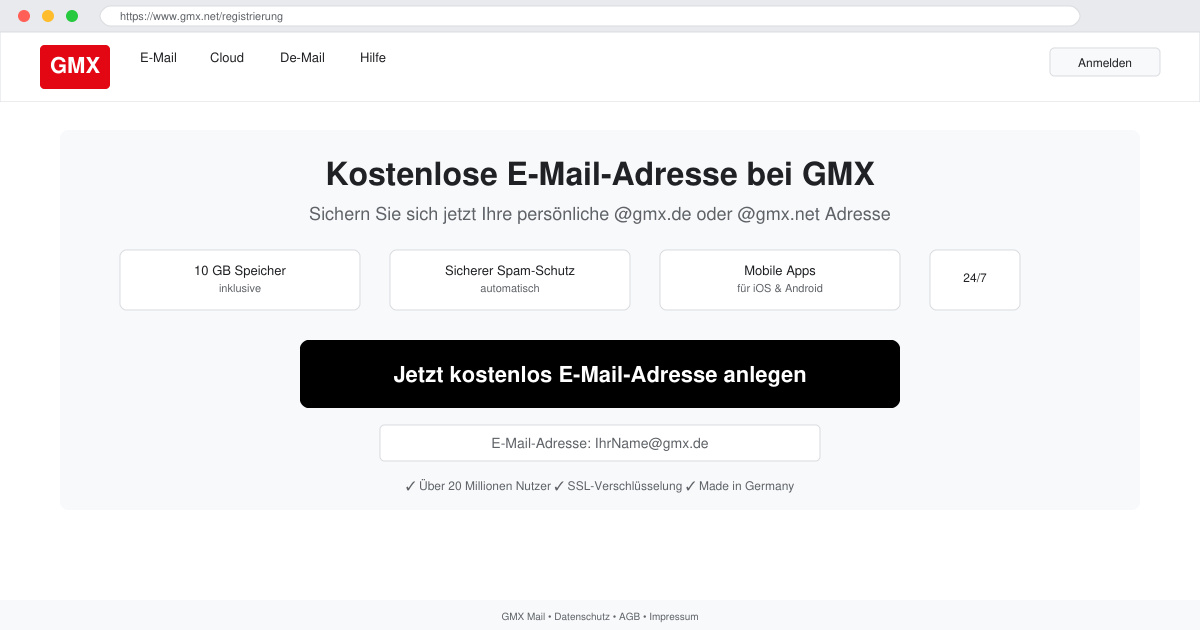 Kostenlose e mail adresse bei GMX