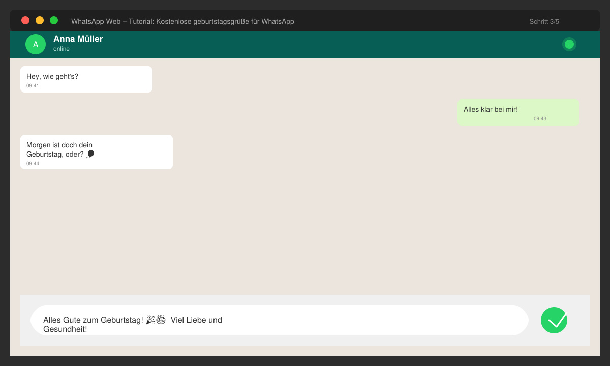 Geburtstagsgruß in WhatsApp eingeben und senden