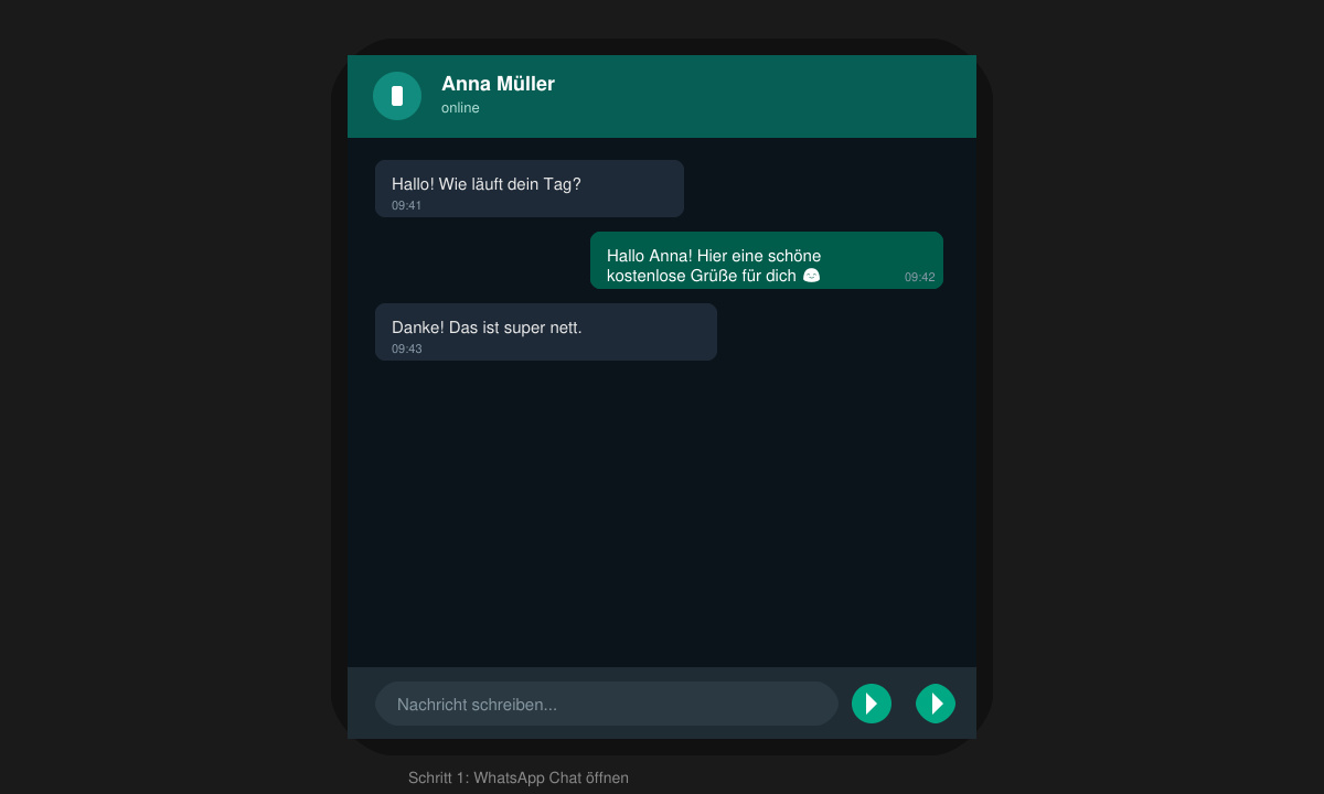 Smartphone-Bildschirm mit geöffnetem WhatsApp-Chat und Eingabefeld