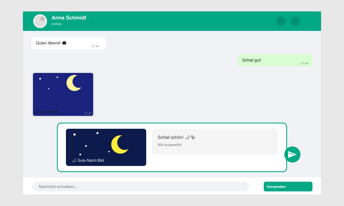 Versenden eines Gute-Nacht-Bildes über WhatsApp an einen Kontakt