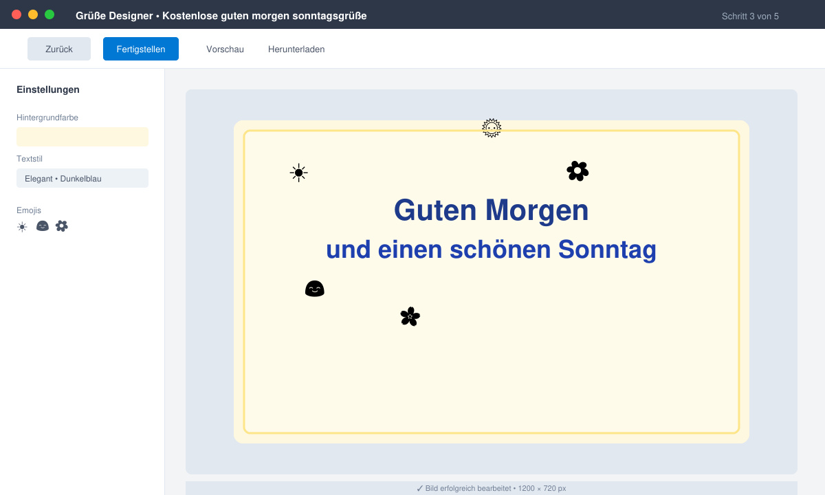 Fertig bearbeiteter sonntäglicher Gruß mit Text