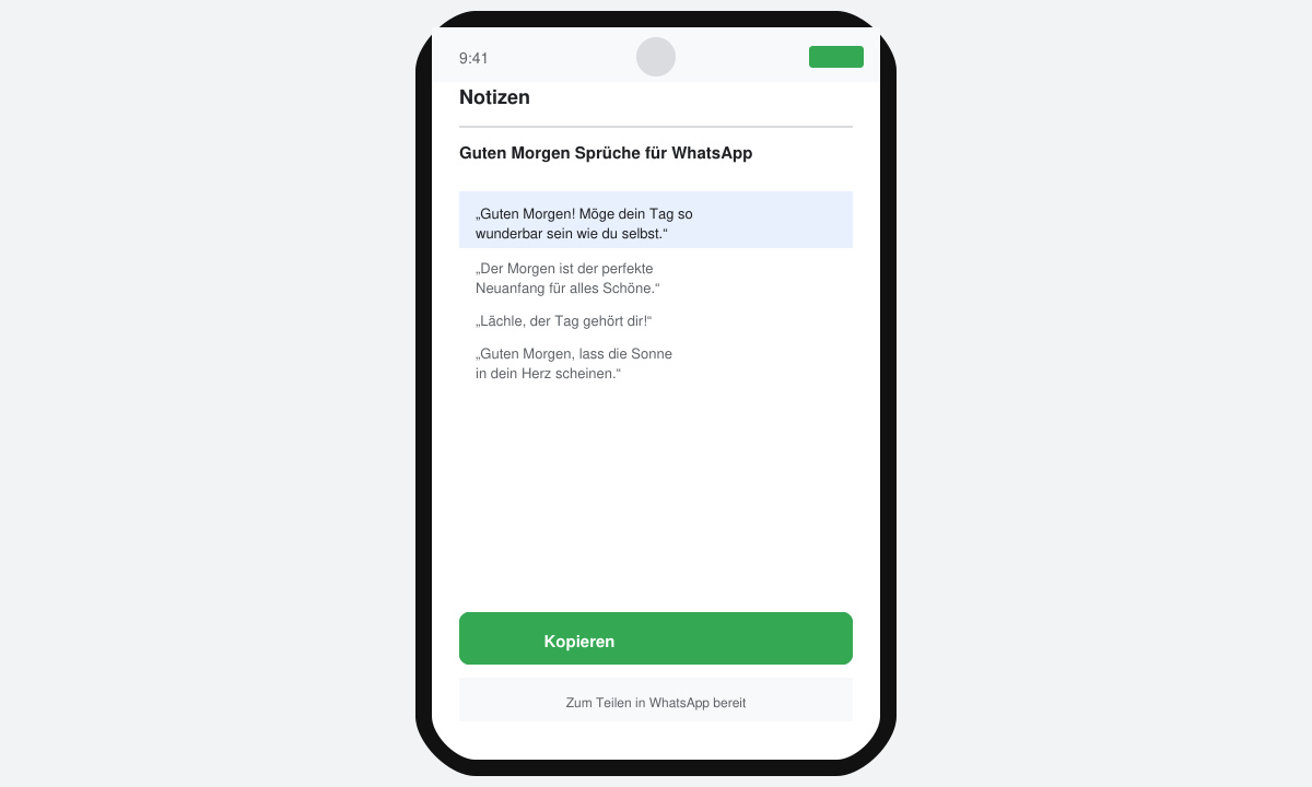 Nahaufnahme eines Handys mit kopiertem Text in der Notizen-App