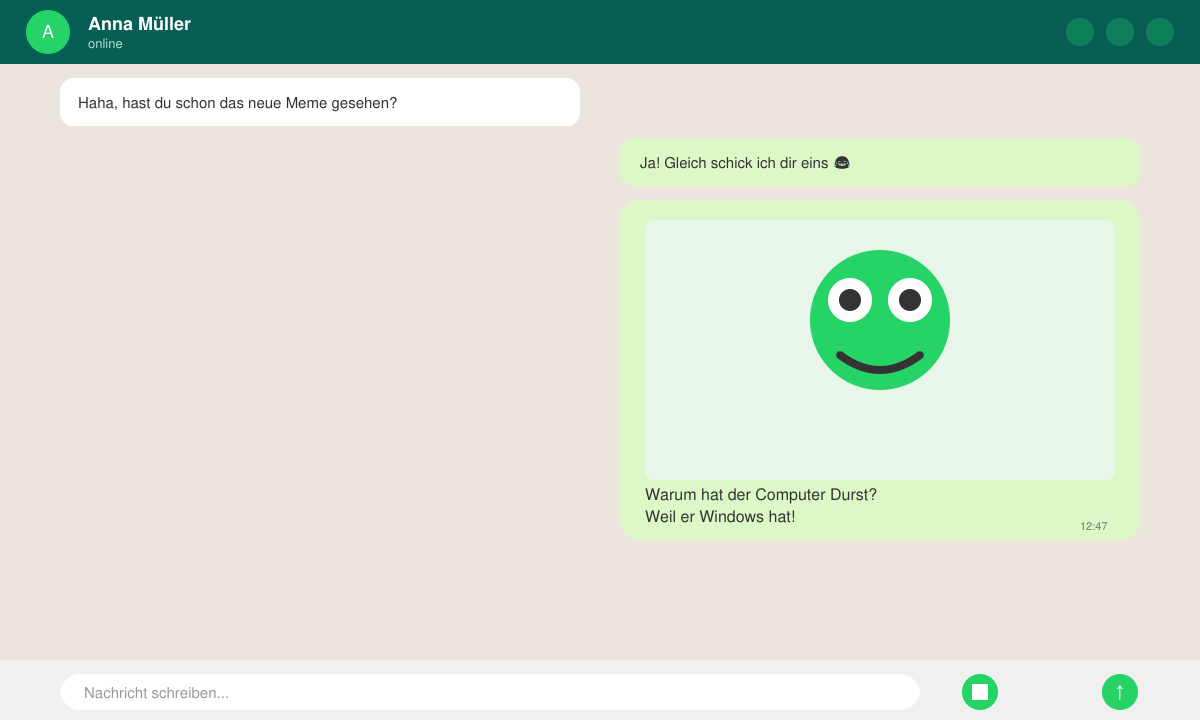 WhatsApp-Chat mit versendetem lustigen Bild und Spruch