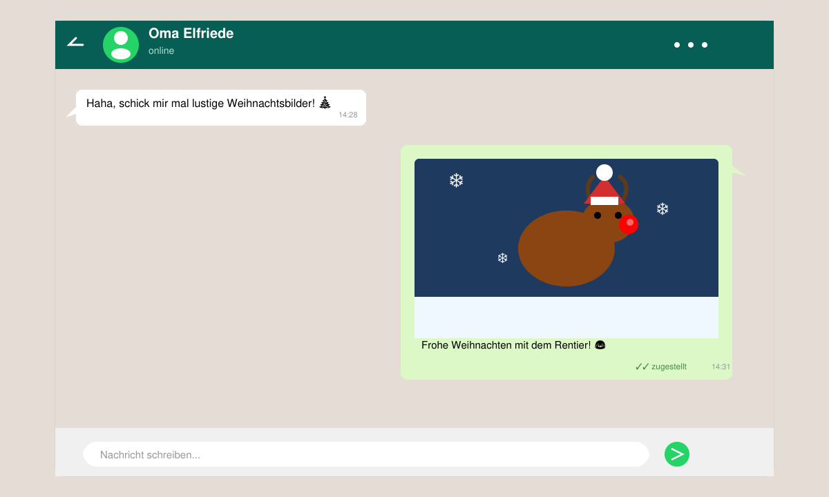 Lustiges Weihnachtsbild in einem WhatsApp-Chat versendet